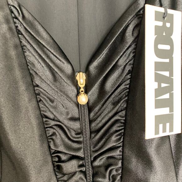 Rotate Annie Frill Trim Satin Black Mini Dress Womens New US 2 - Picture 8 of 16